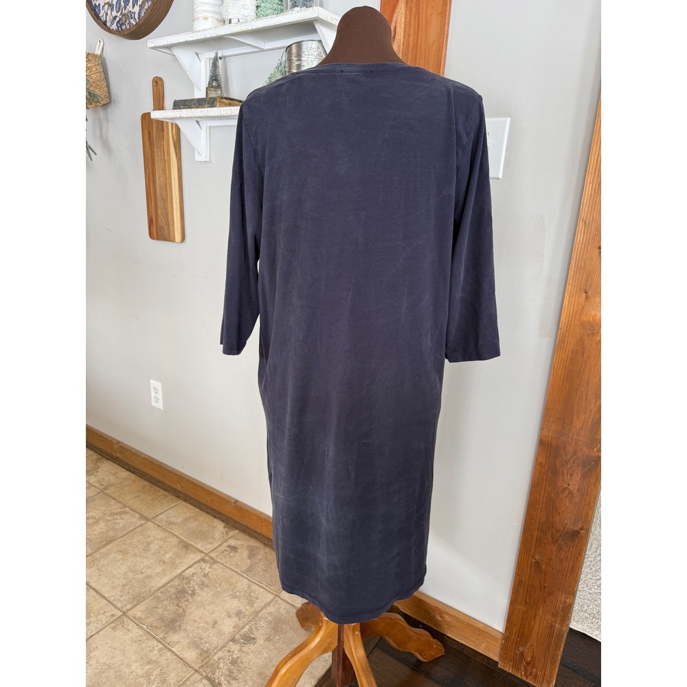 Eileen Fisher Navy Blue Tencel Lyocell V-Neck Shift Dress with Pockets Large - Picture 5 of 10